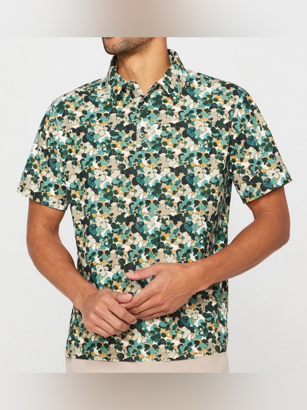 Fabletics The Don Golf Polo in Misty Jade Camo Floral Men’s Size Medium